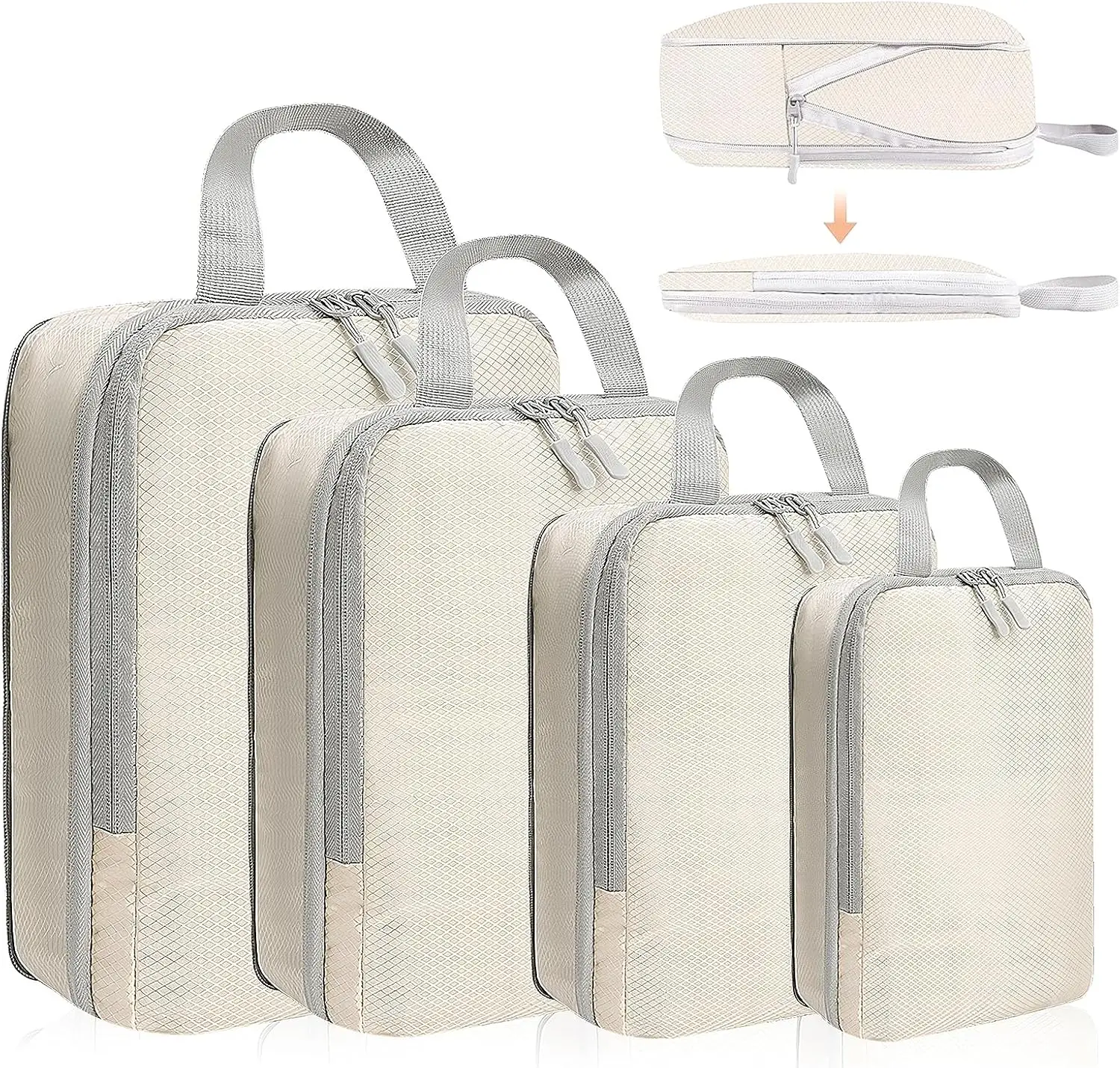 4 Set Expandable Compression Packing Cubes for Suitcase, Space-Saving Luggage Organizer Bags Set, Lightweight Travel Essentials